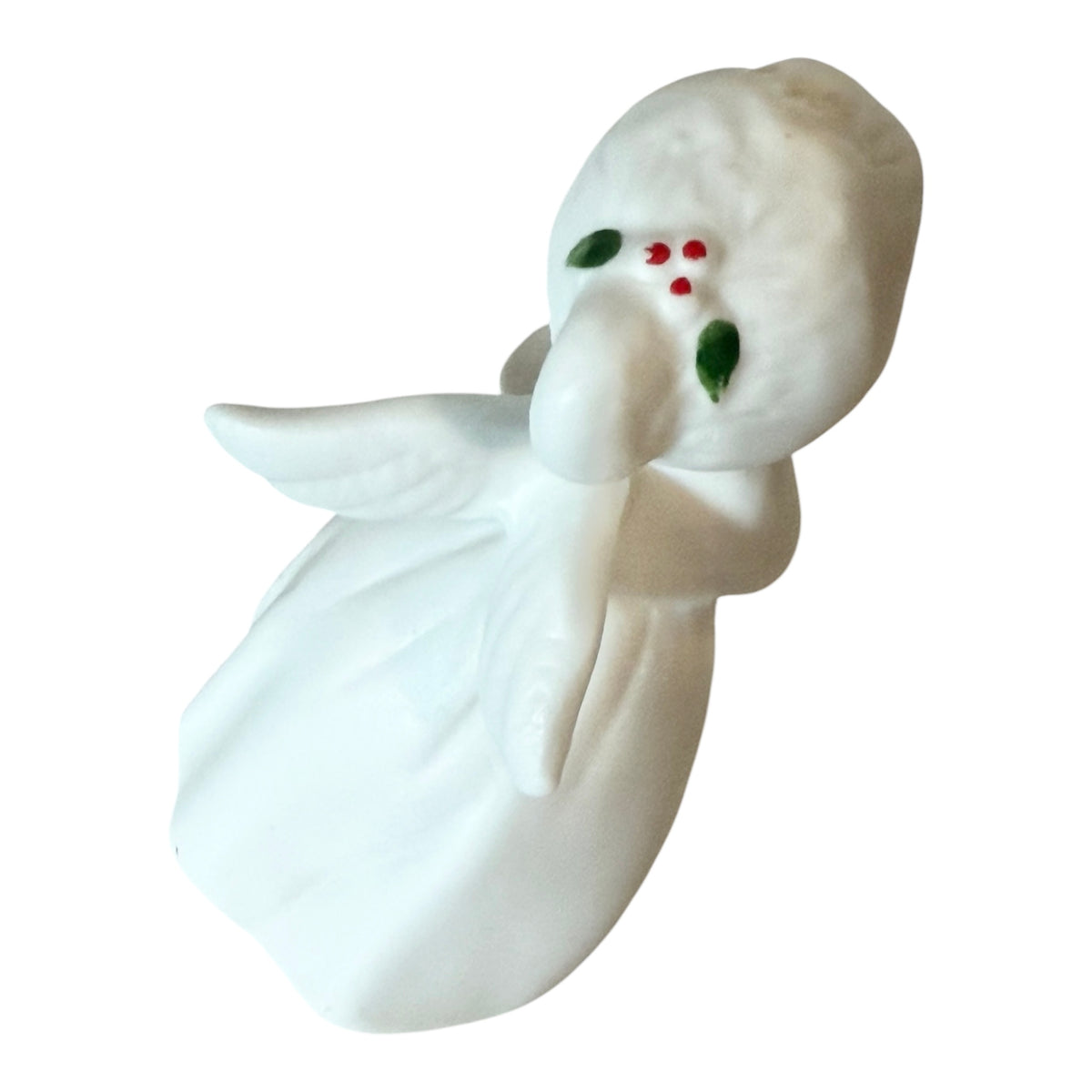 Enesco Kissing Angel Figurines – Set of 2 Vintage Bisque Porcelain Christmas Angels - 3.25”