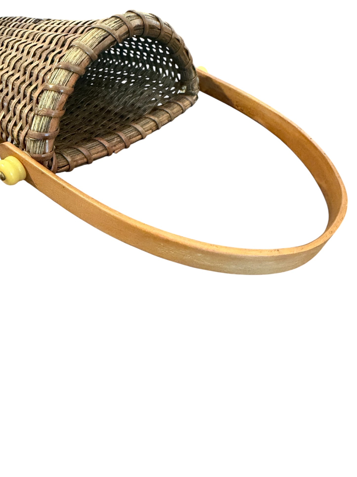 Woven Wicker Gathering Vintage Basket with Wooden Handle | Nantucket-Style Storage Basket