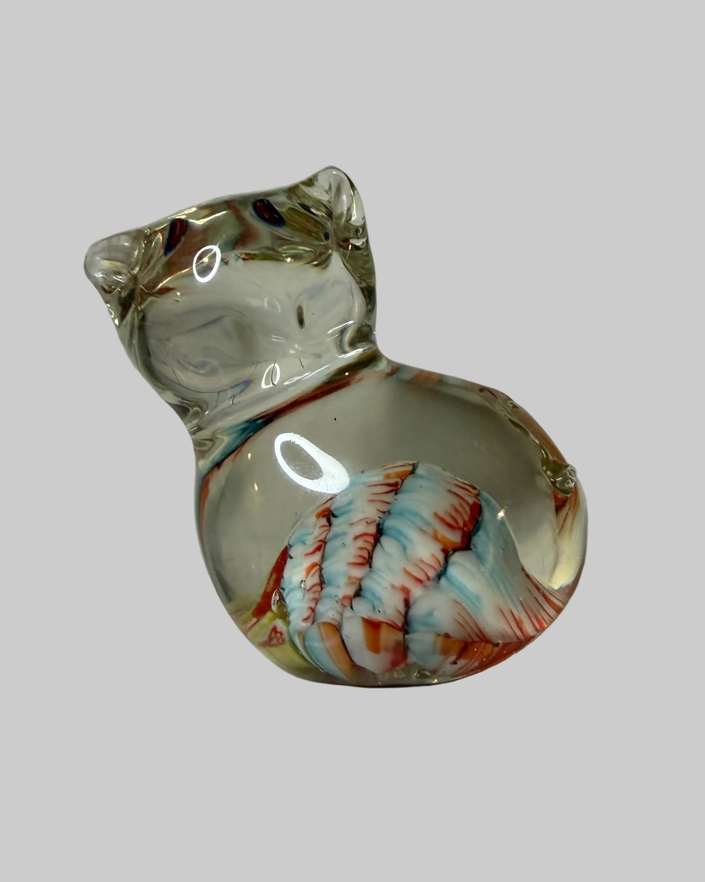 Millefiori Art Glass Cat Paperweight / Figurine
