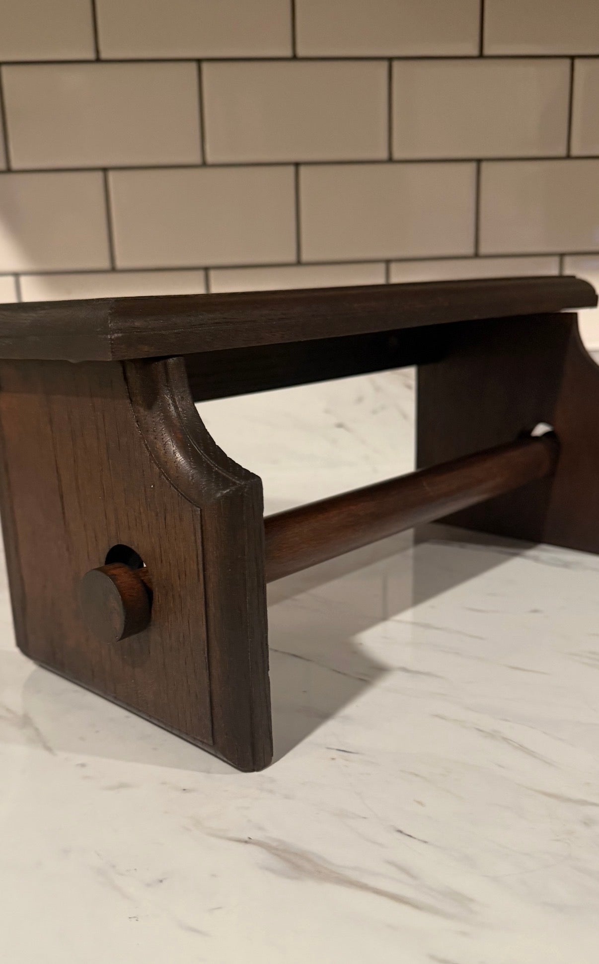Vintage Solid Oak Shelf Paper Towel Holder – Refinished & Ready to Hang