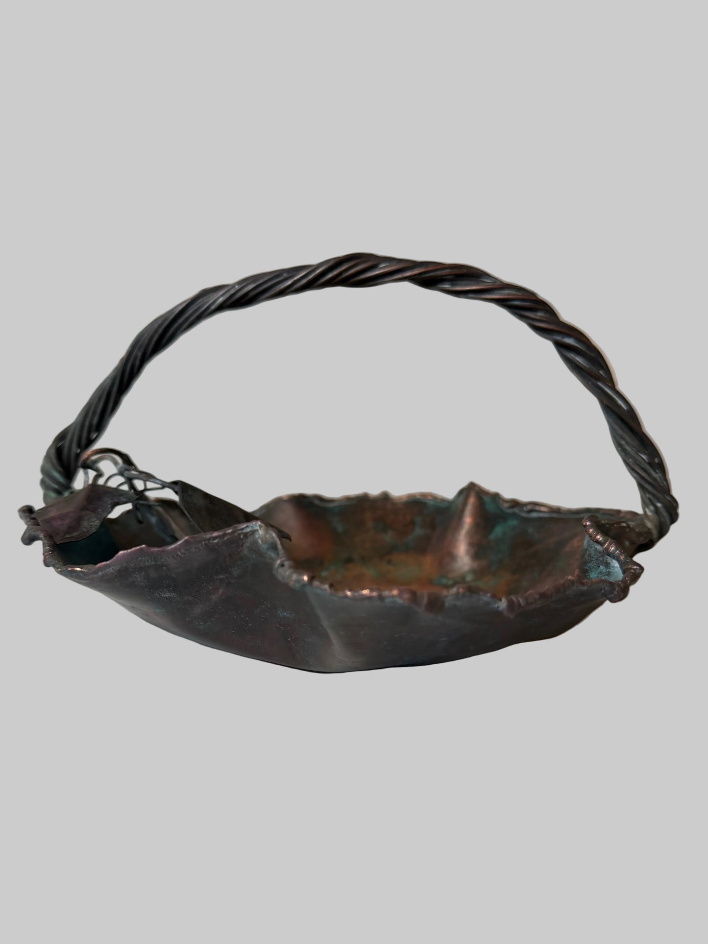 Solid Copper Basket — Heavy, Non-Magnetic, Naturally Patinated