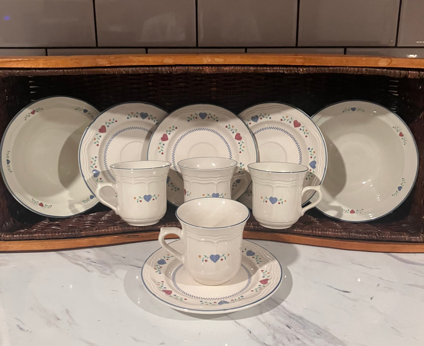 Newcor Legacy “Hearts” Cup & Saucer Sets and Bowls