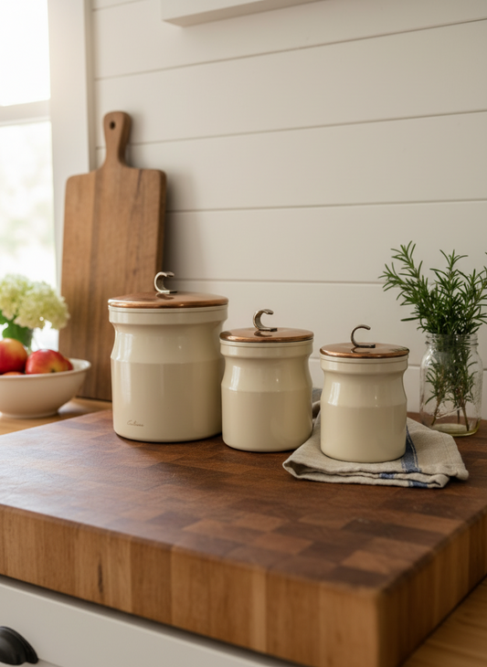 Hall Ambiance Copper Top Metal Canister Set – Set of 3