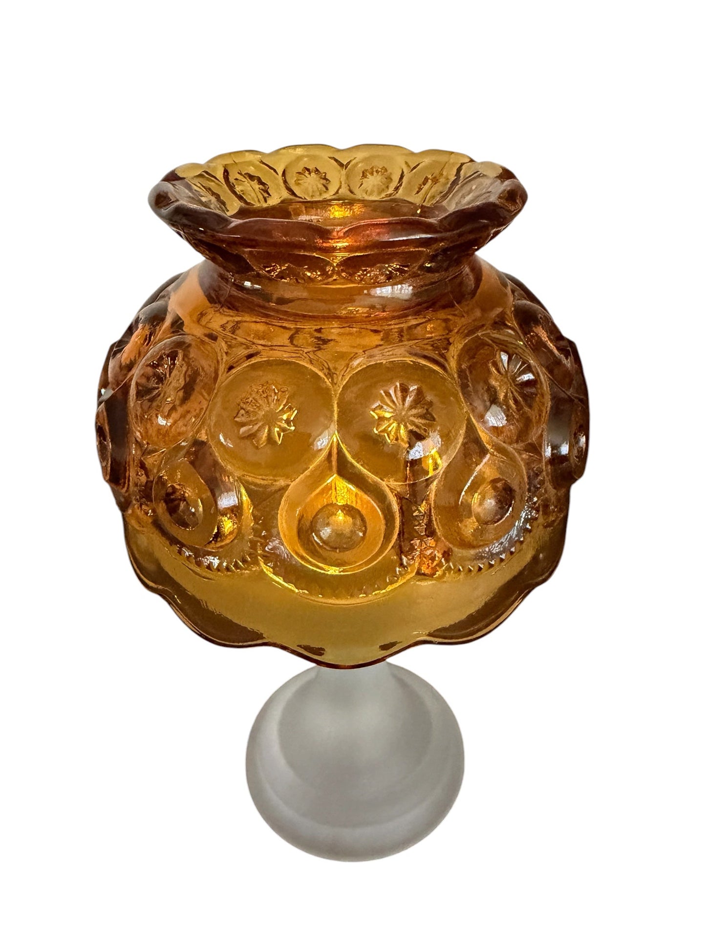 AVAILABLE - Vintage Moon & Stars Fairy Lamp – Amber Glass Dome with Frosted Base | L.E. Smith