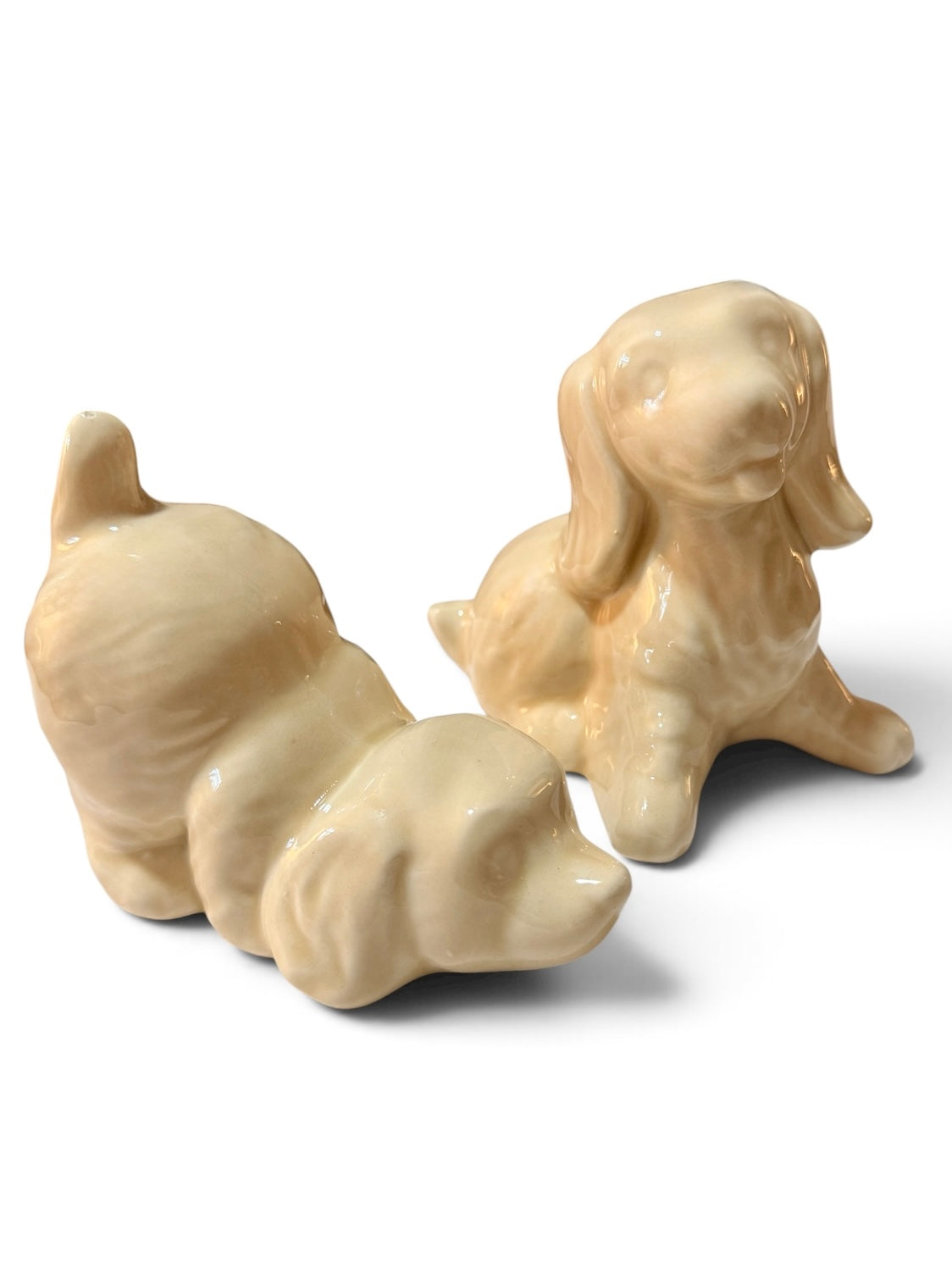 Cream Vintage Ceramic Spaniel Puppy Figurines – Set of 2