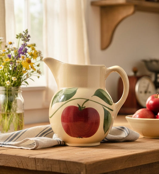 Watt Pottery Apple Pitcher | Hand-Painted Stoneware Creamer | 1950s Ohio Yellow Ware Kitchen Decor | Farmhouse Collectible