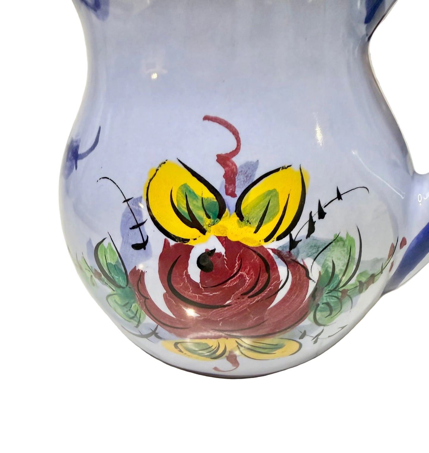 Hand-Painted Portuguese Ceramic Pitcher – Periwinkle Floral | Alcobaça Style