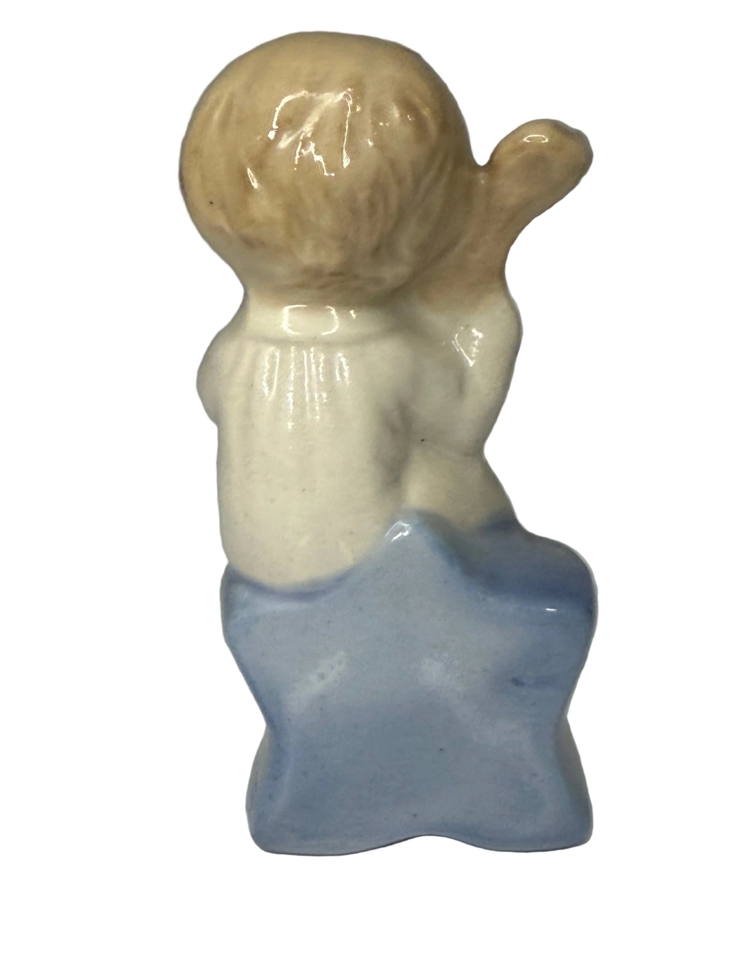 Vintage Porcelain Figurine – Child Playing Stringed Instrument Sitting on a Star(Mandolin/Guitar)