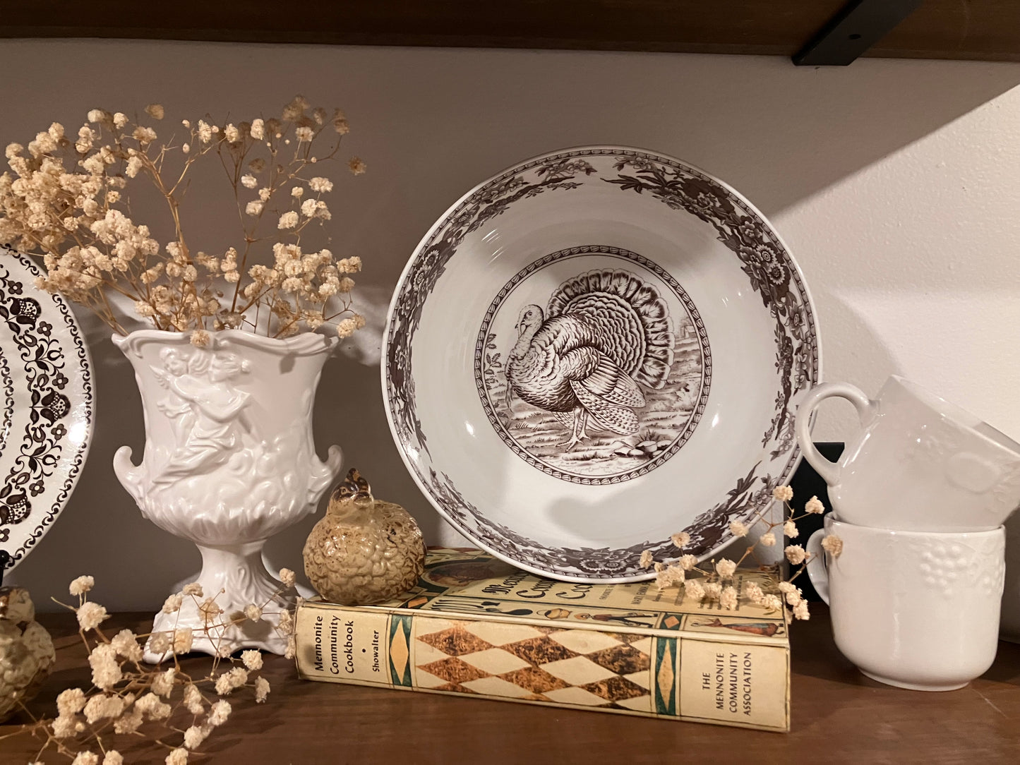 Spode “Celebration Turkey” Large Serving Bowl – Brown & White – Thanksgiving Collectible