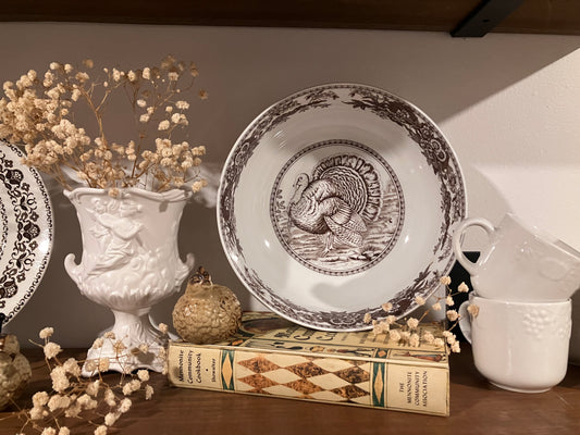 Spode “Celebration Turkey” Large Serving Bowl – Brown & White – Thanksgiving Collectible