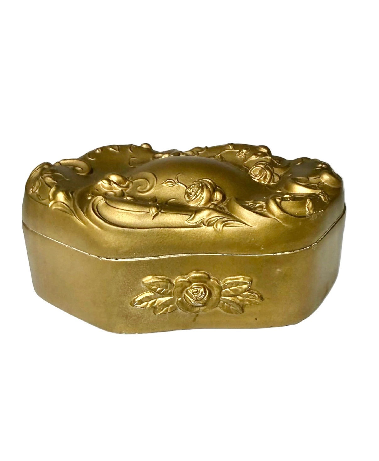 Vintage Eureka Silver Co. Quadruple Plate Jewelry Box | Gold Gilded Floral Trinket Casket