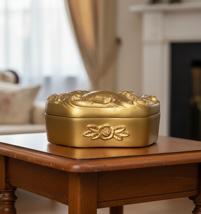 Vintage Eureka Silver Co. Quadruple Plate Jewelry Box | Gold Gilded Floral Trinket Casket