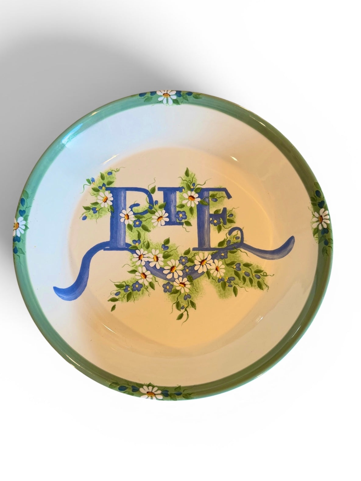 Herb Collection Vintage Ceramic Pie Plate by Kathy Hatch | Hand-Painted “PIE” Design | 2001