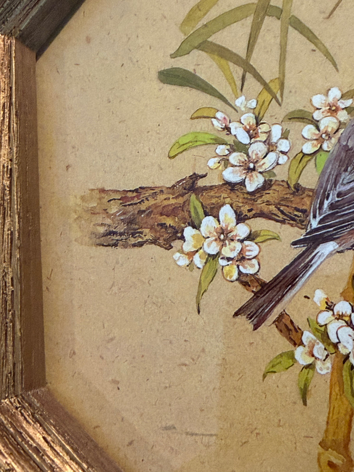 HOMCO Chickadee Wall Art | Octagonal Faux Wood Frame | 1980s Home Interiors Bird Print