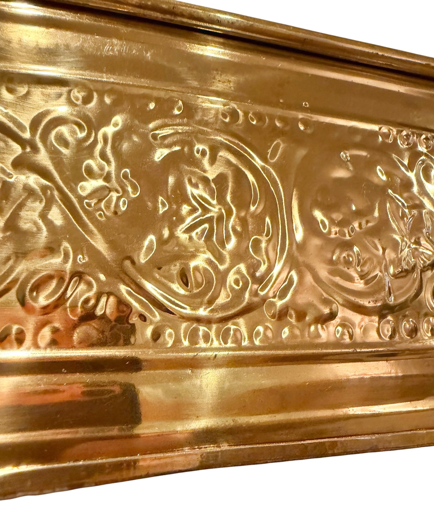 Large Embossed Vintage Brass Cachepot Planter | Window Sill Planter