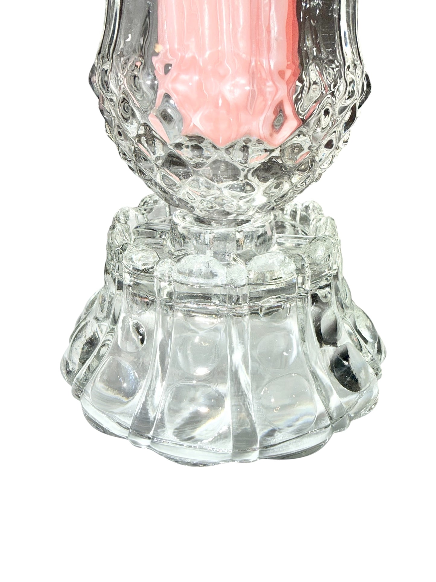 Two-Piece Vintage Clear Glass Hurricane Candle Lamp with Pink Votives