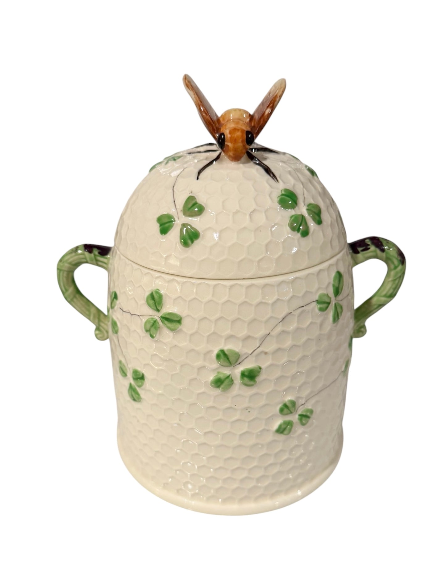 Beautiful Vintage "Bee & Clover" Honeycomb Kitchen Canister / Biscuit Jar