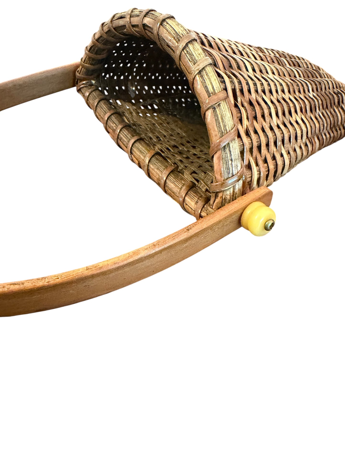 Woven Wicker Gathering Vintage Basket with Wooden Handle | Nantucket-Style Storage Basket