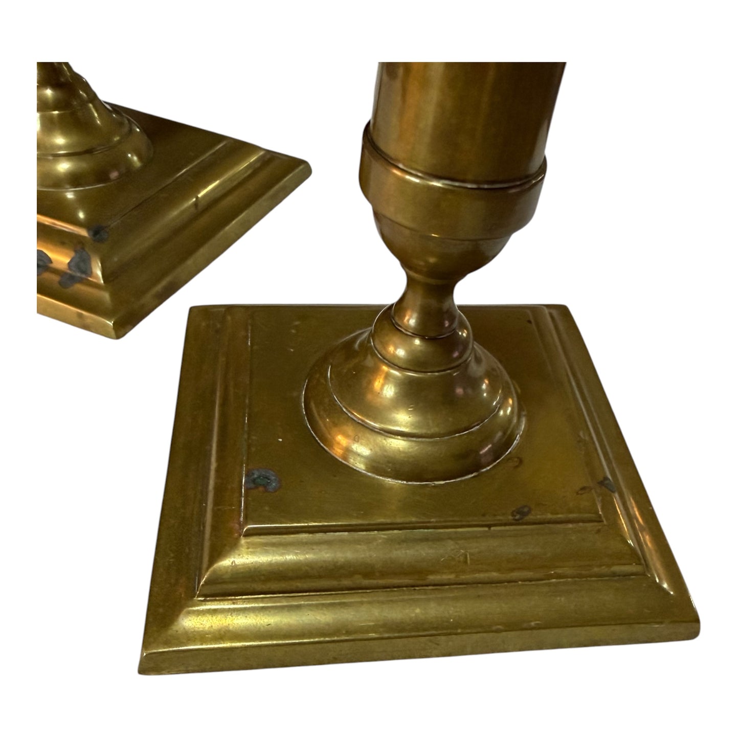 Antique Rostand Brass Candlesticks with Spring-Loaded Constant-Height Candles – Pair, c. 1910s–1930s - Rare Find