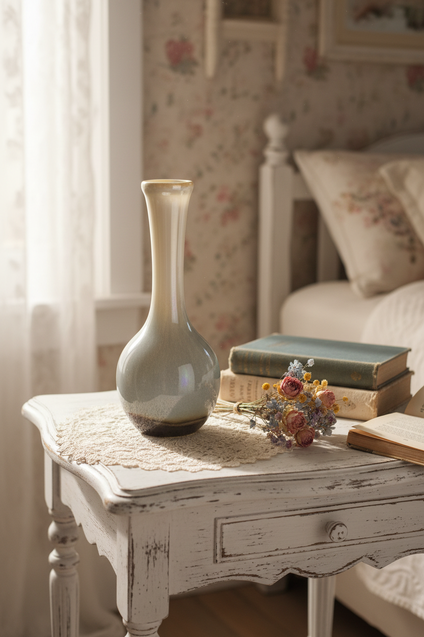 Vintage Art Nouveau Style Ceramic Vase – Blue to White Ombre Glaze