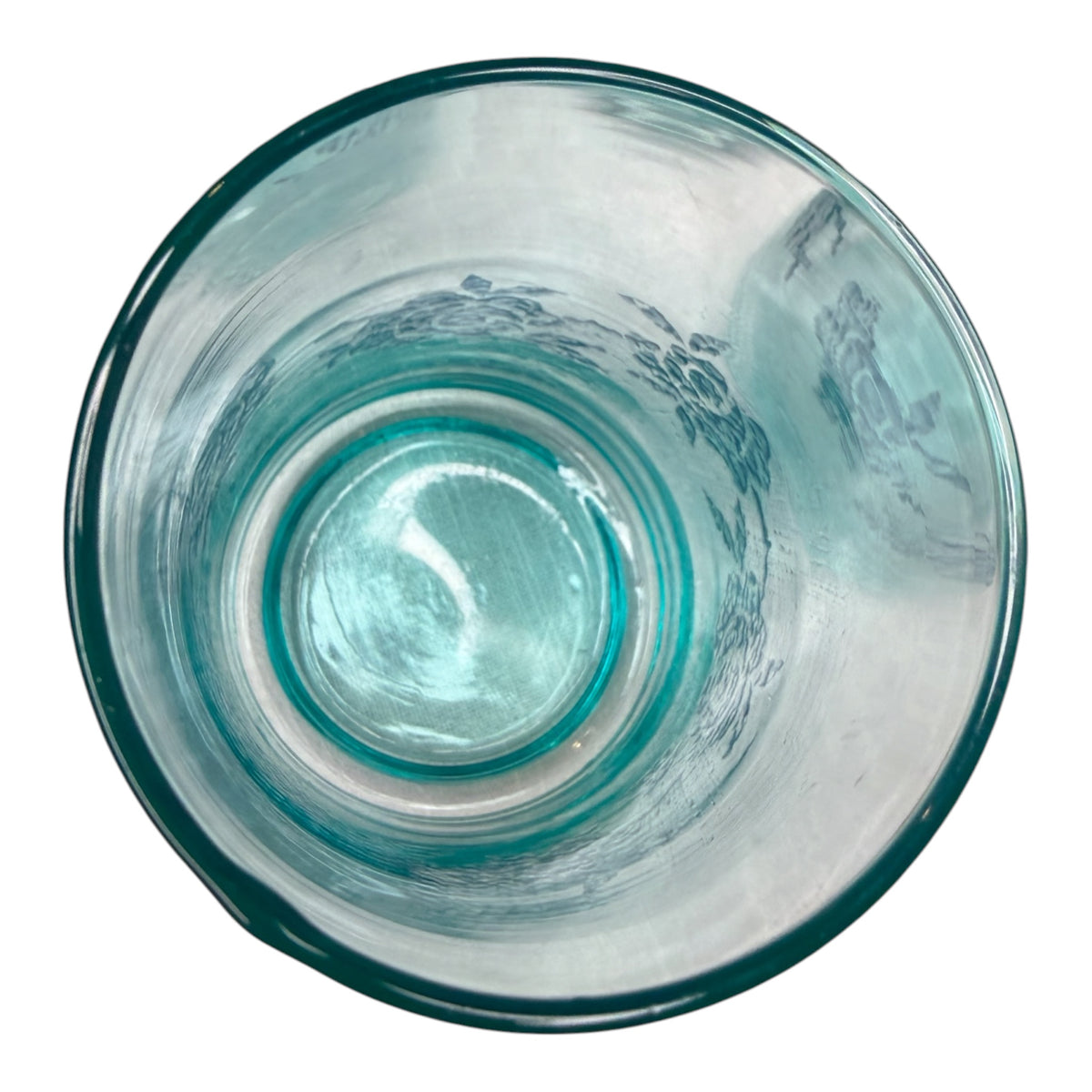 Set of 6 Vintage Aqua Blue Glass Tumblers with Raised Blue Rose Garland