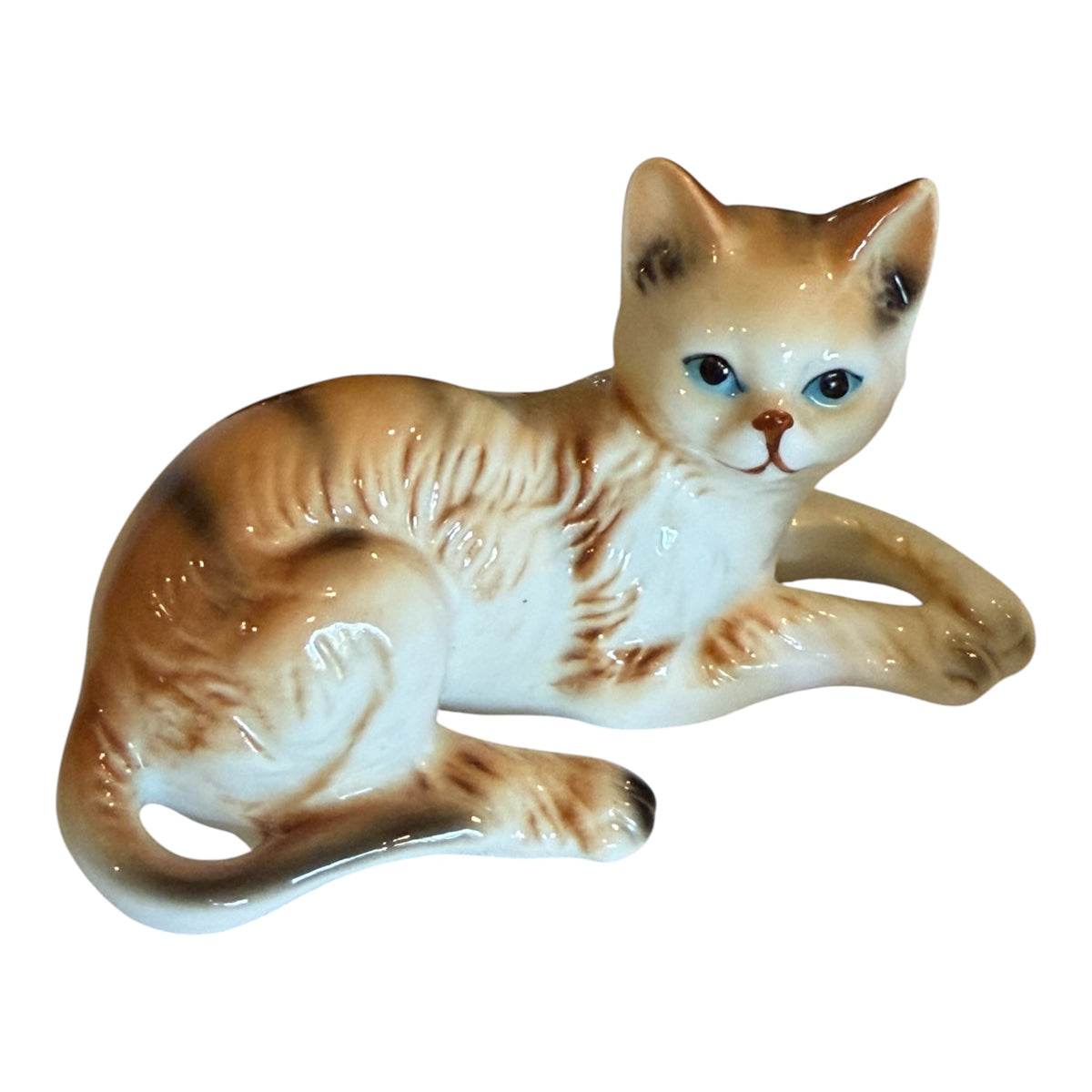 Ginger Tabby Vintage Cat Figurines – Set of 3 Hand-Painted Porcelain Cats Taiwan