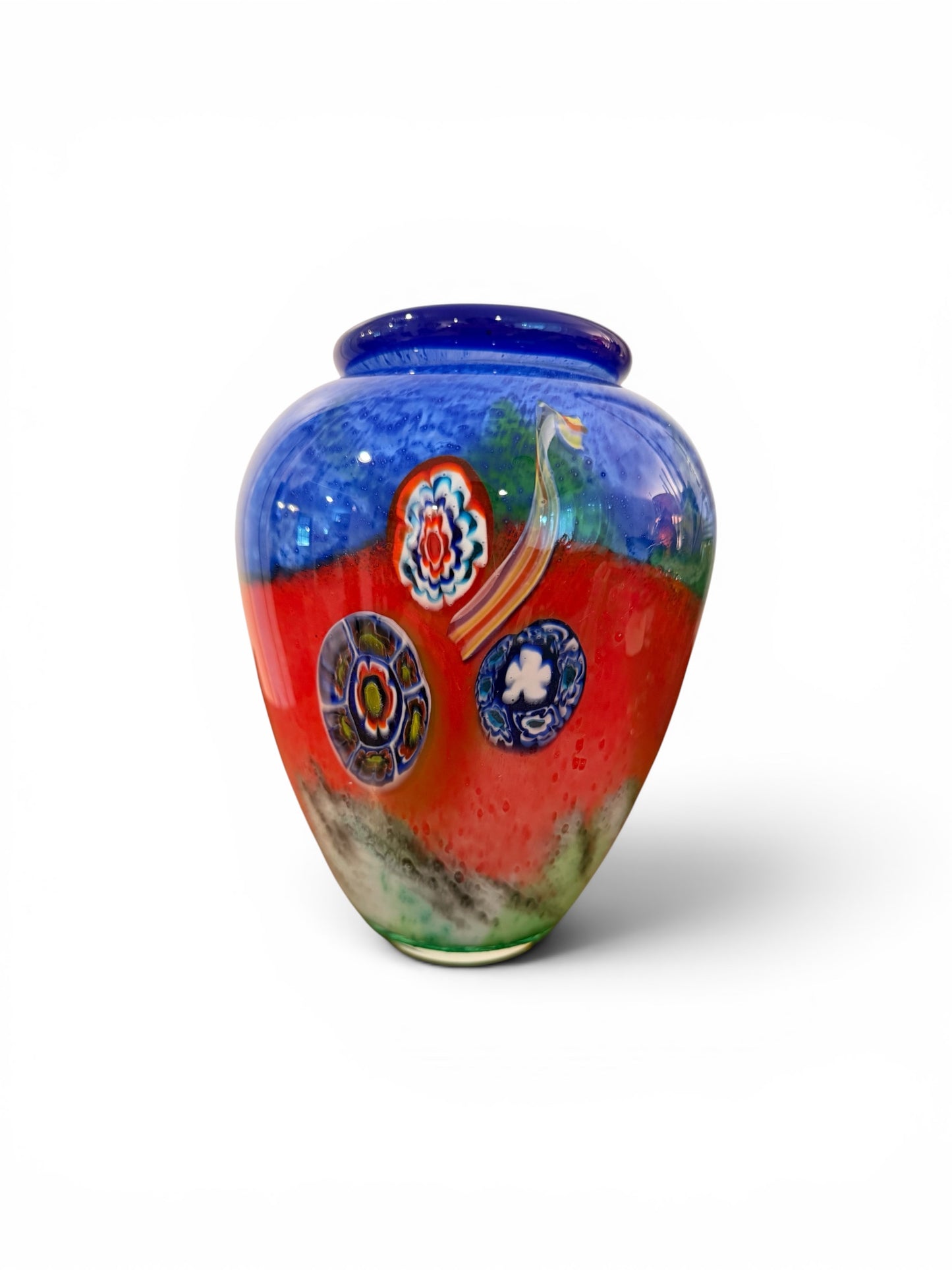 Murano-Style Vintage Millefiori Art Glass Vase – Hand-Blown Murrine Mosaic Cased Glass