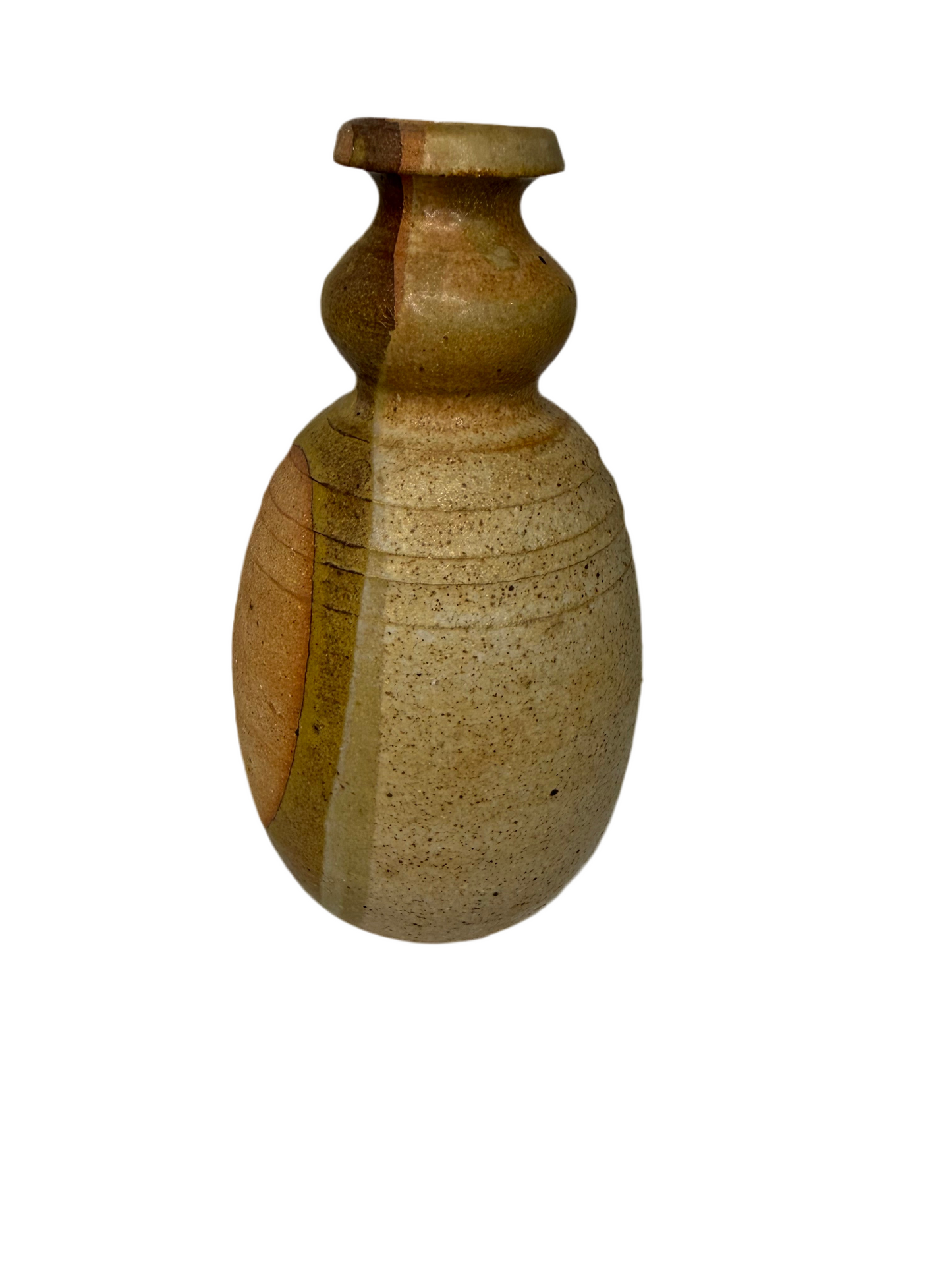 Vintage Studio Pottery Double Gourd Vase – Moss Green & Raw Clay