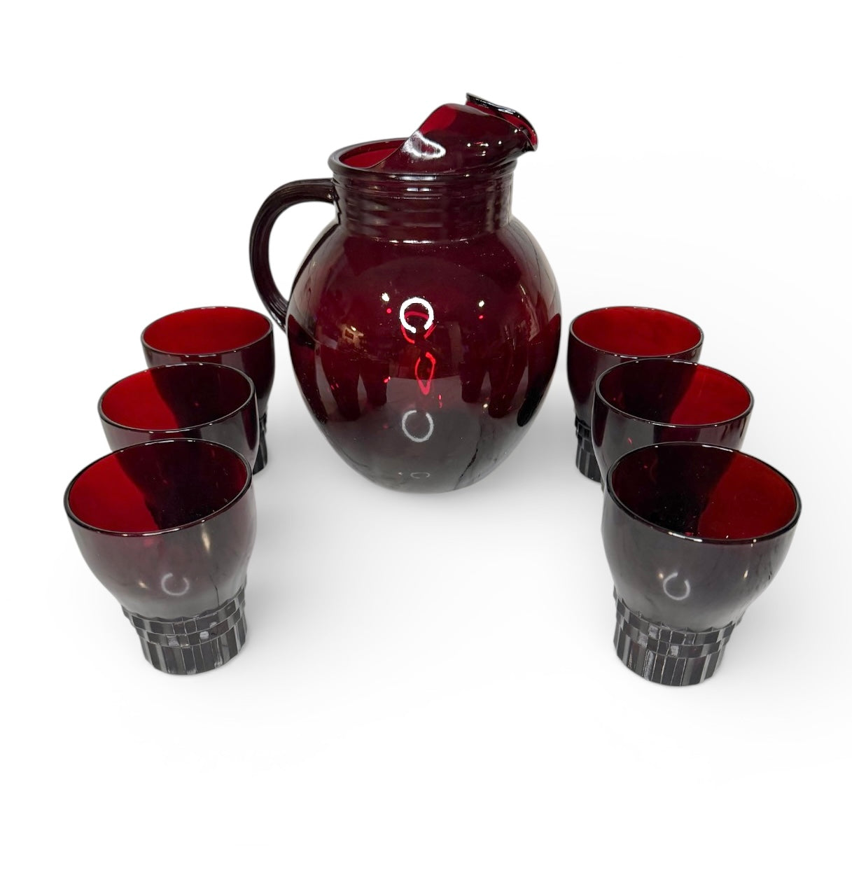 Vintage Anchor Hocking Royal Ruby Pitcher & Windsor Tumbler Set (7-Piece)