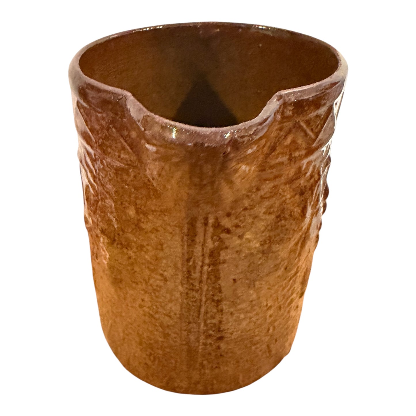 Antique Brown Stoneware Pitcher | Grape & Trellis Relief Pattern | Circa 1890s–Early 1900s