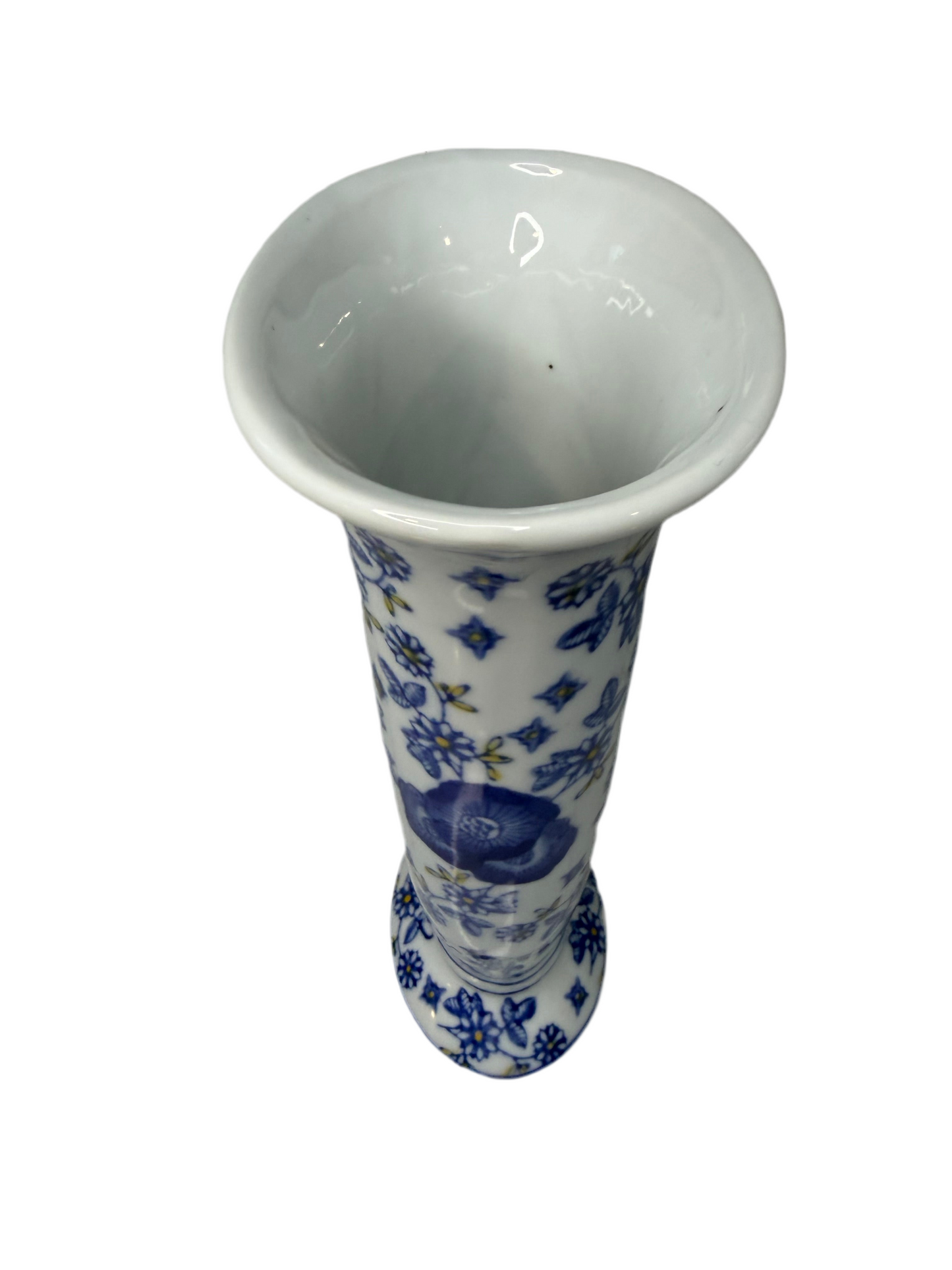 Chinoiserie Vintage Blue & Yellow Floral Ceramic Vase