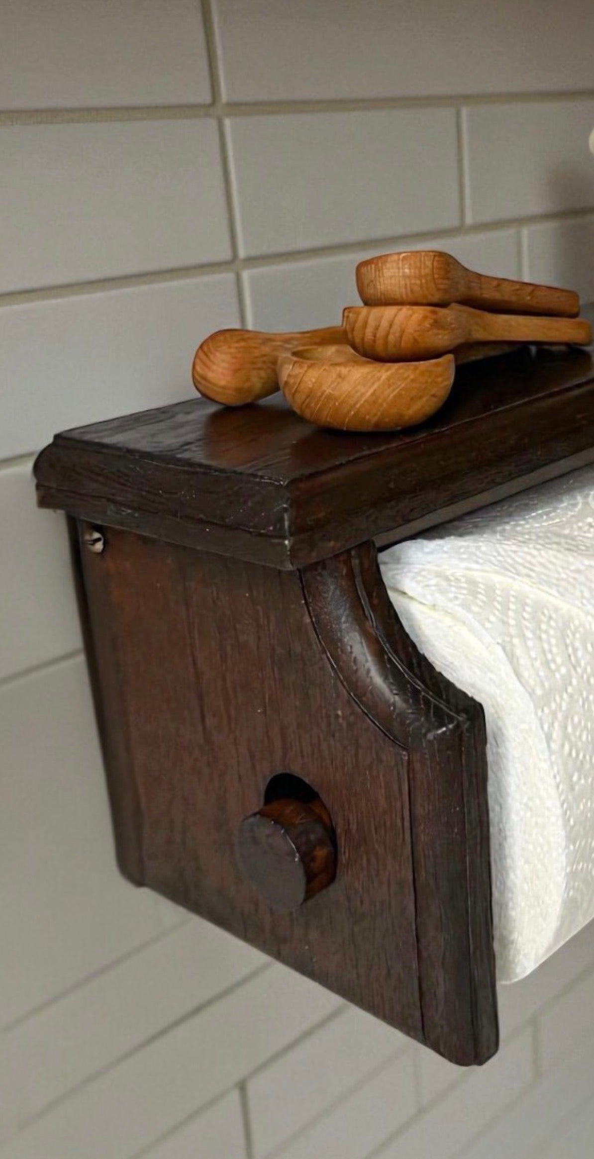 Vintage Solid Oak Shelf Paper Towel Holder – Refinished & Ready to Hang