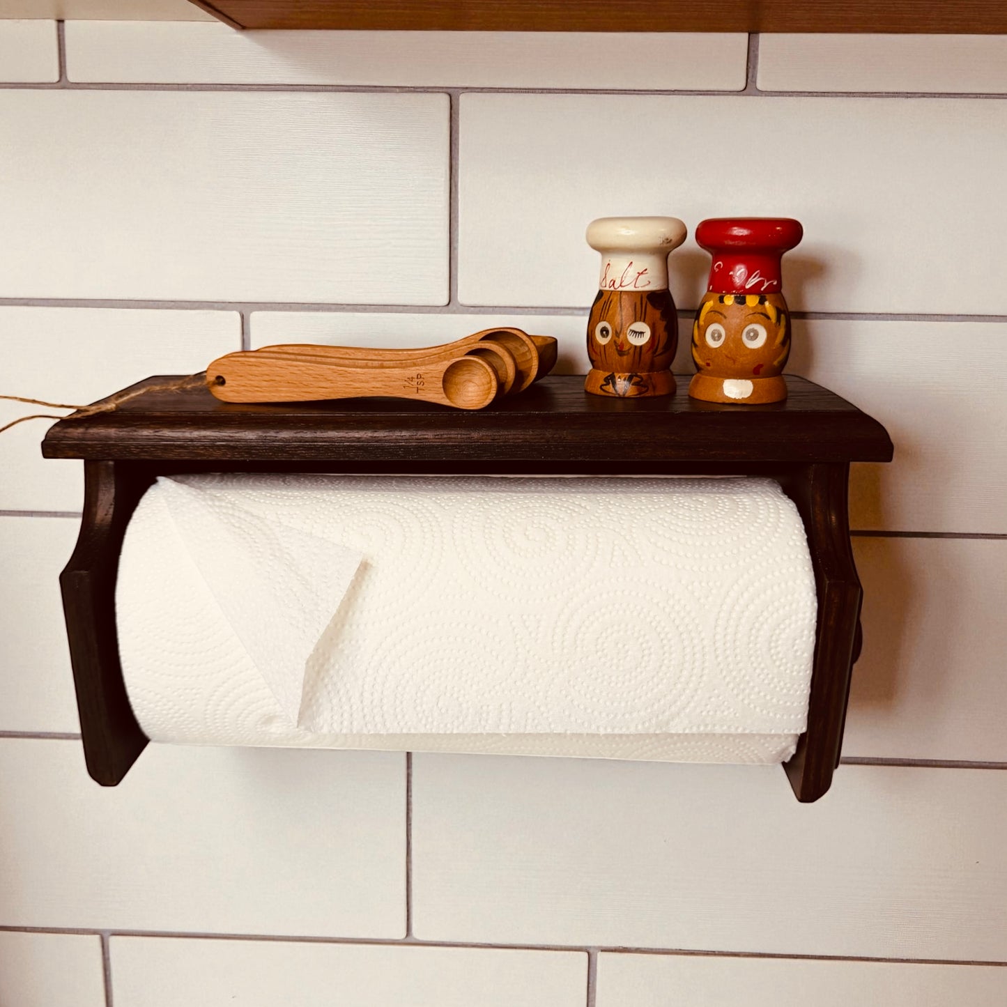 Vintage Solid Oak Shelf Paper Towel Holder – Refinished & Ready to Hang