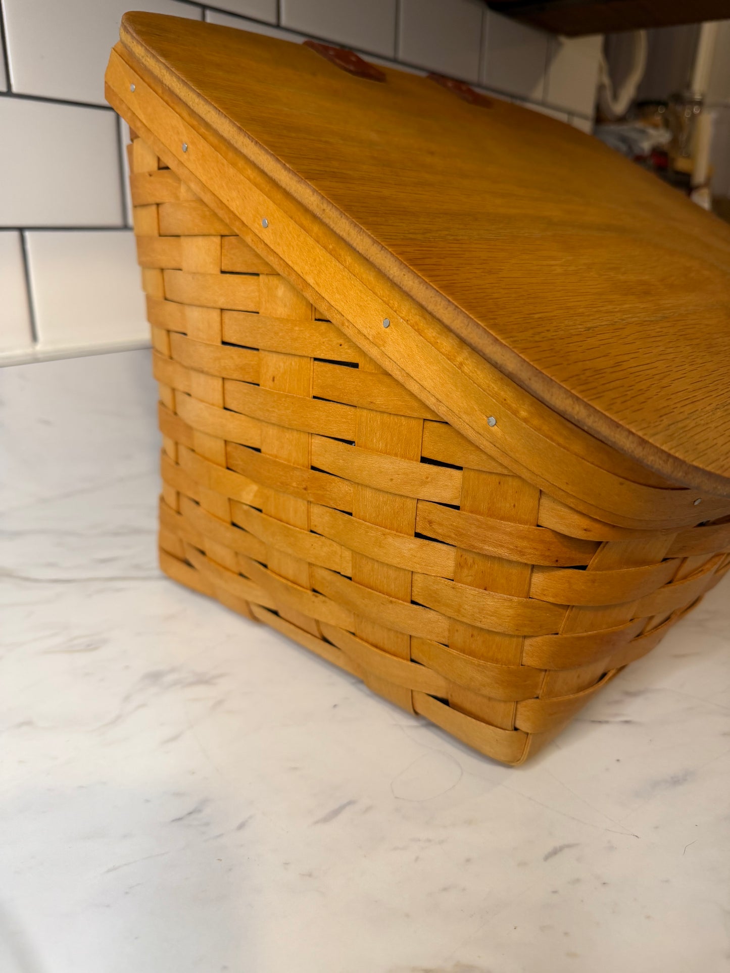 Vintage 1999 Royce Craft Bread Basket Box with Wood Lid