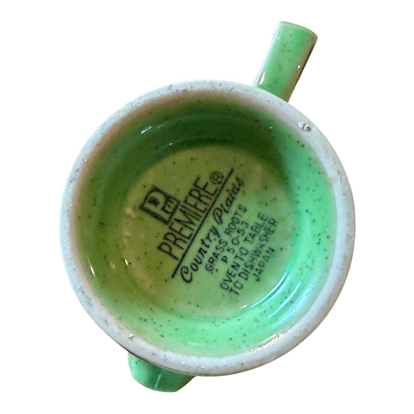 Premier Potterskraft Country Roads Green Speckled Stoneware Creamer & Footed Cup Set | Japan | Mid-Century Modern