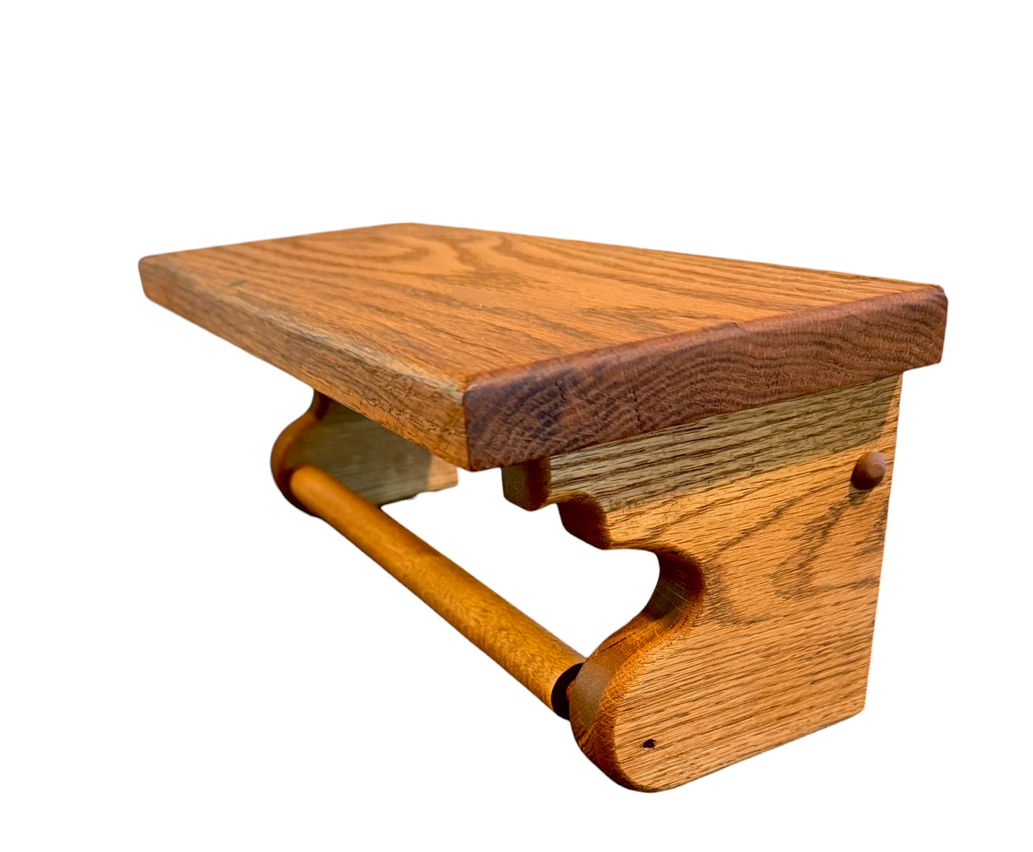 Handmade Oak Vintage Wall-Mounted Paper Towel Holder with Shelf – Scalloped Wood Design