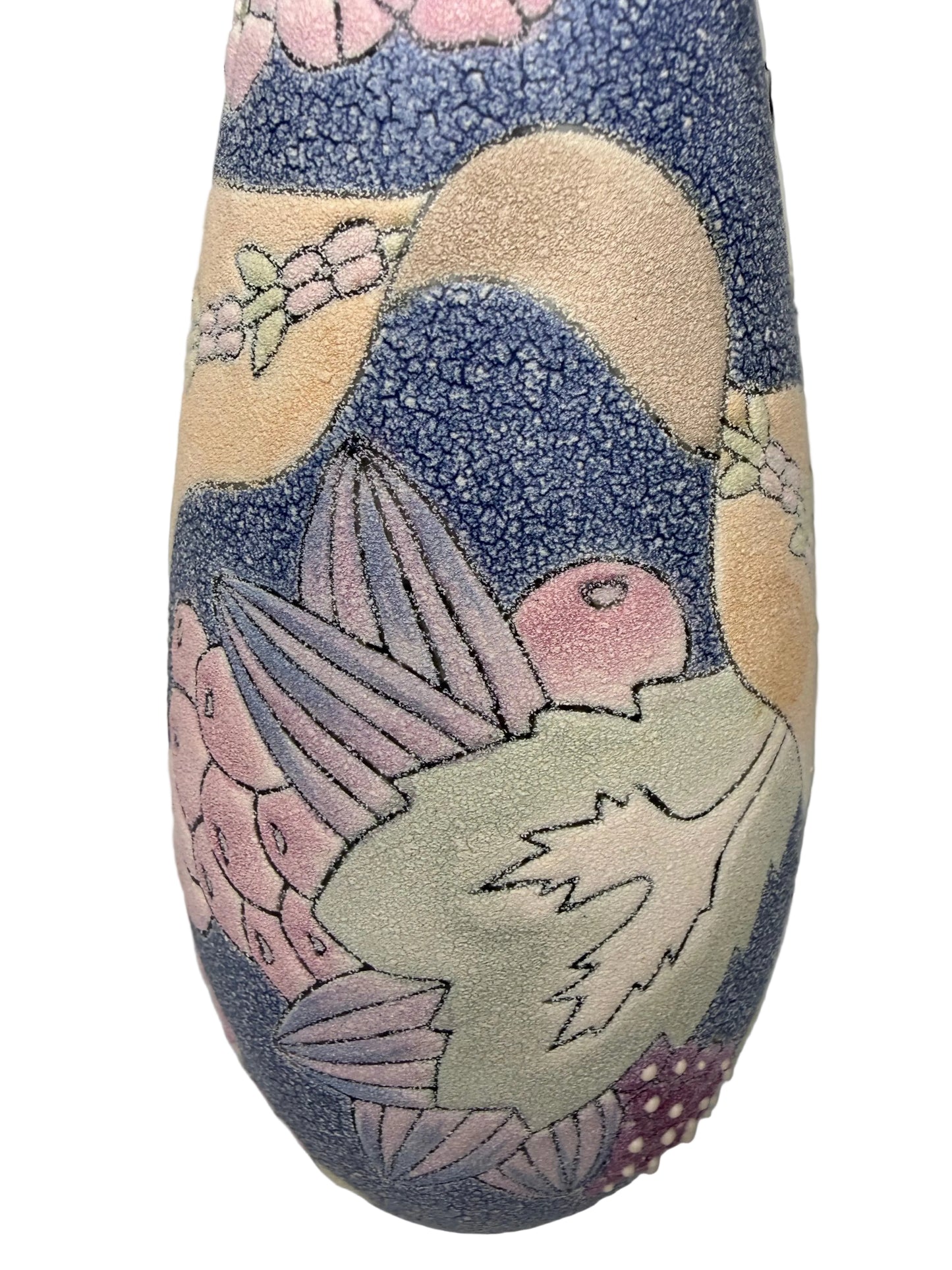 Vintage High-Relief Ceramic Vase – Hand-Painted Floral & Fruit Design