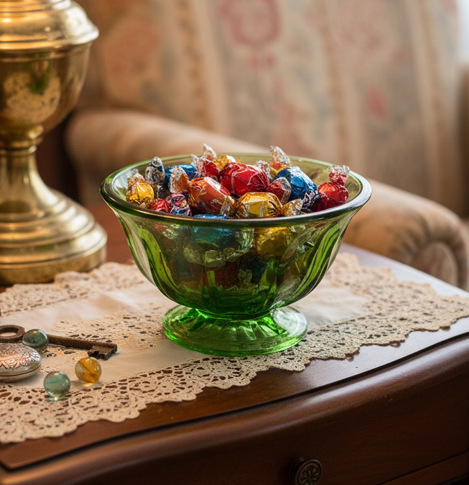 Anchor Hocking Fairfield Vintage Pedestal Candy Dish | Avocado Green MCM Glass Compote