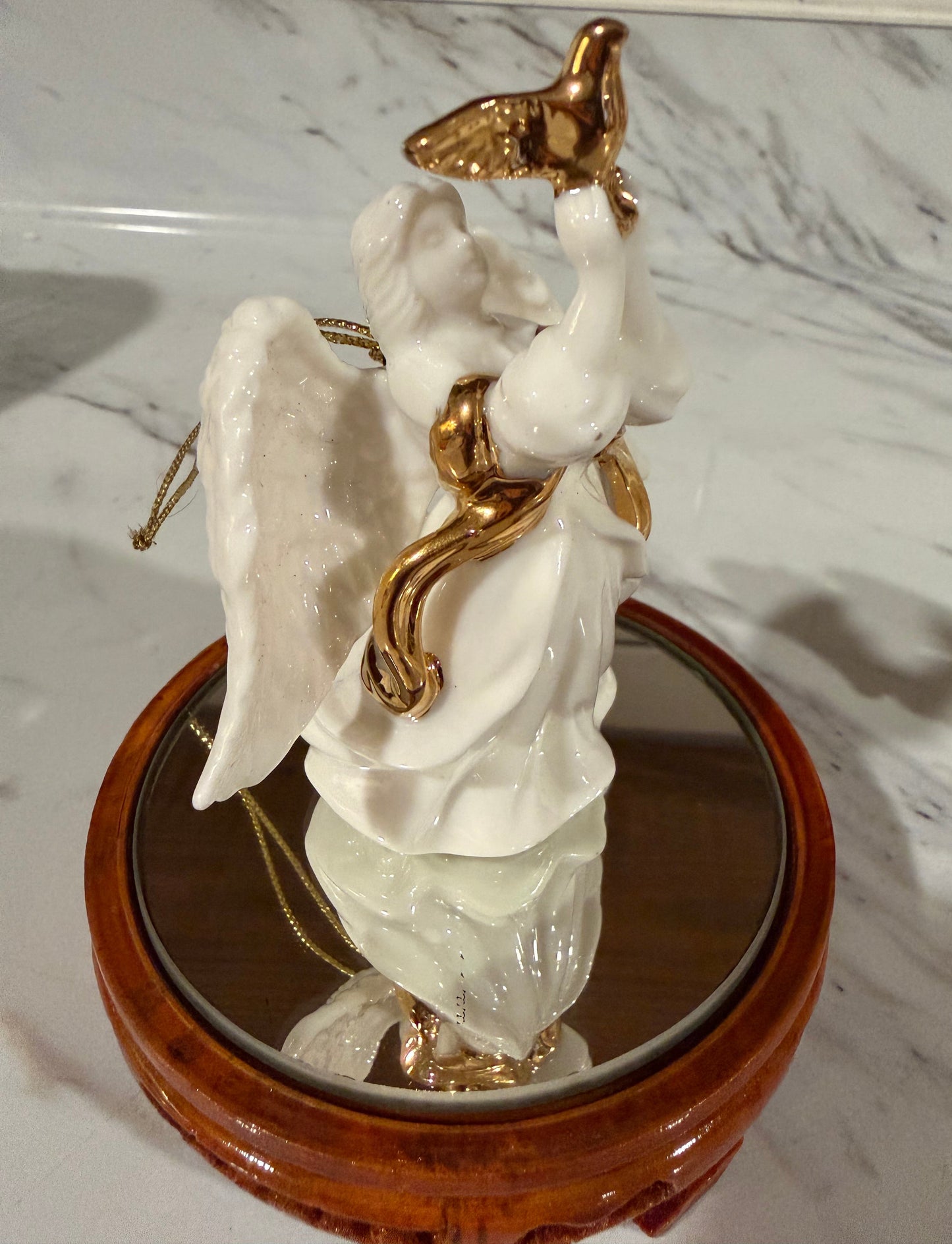 Vintage Angel Christmas Ornament – White Porcelain with Gold Trim & Dove