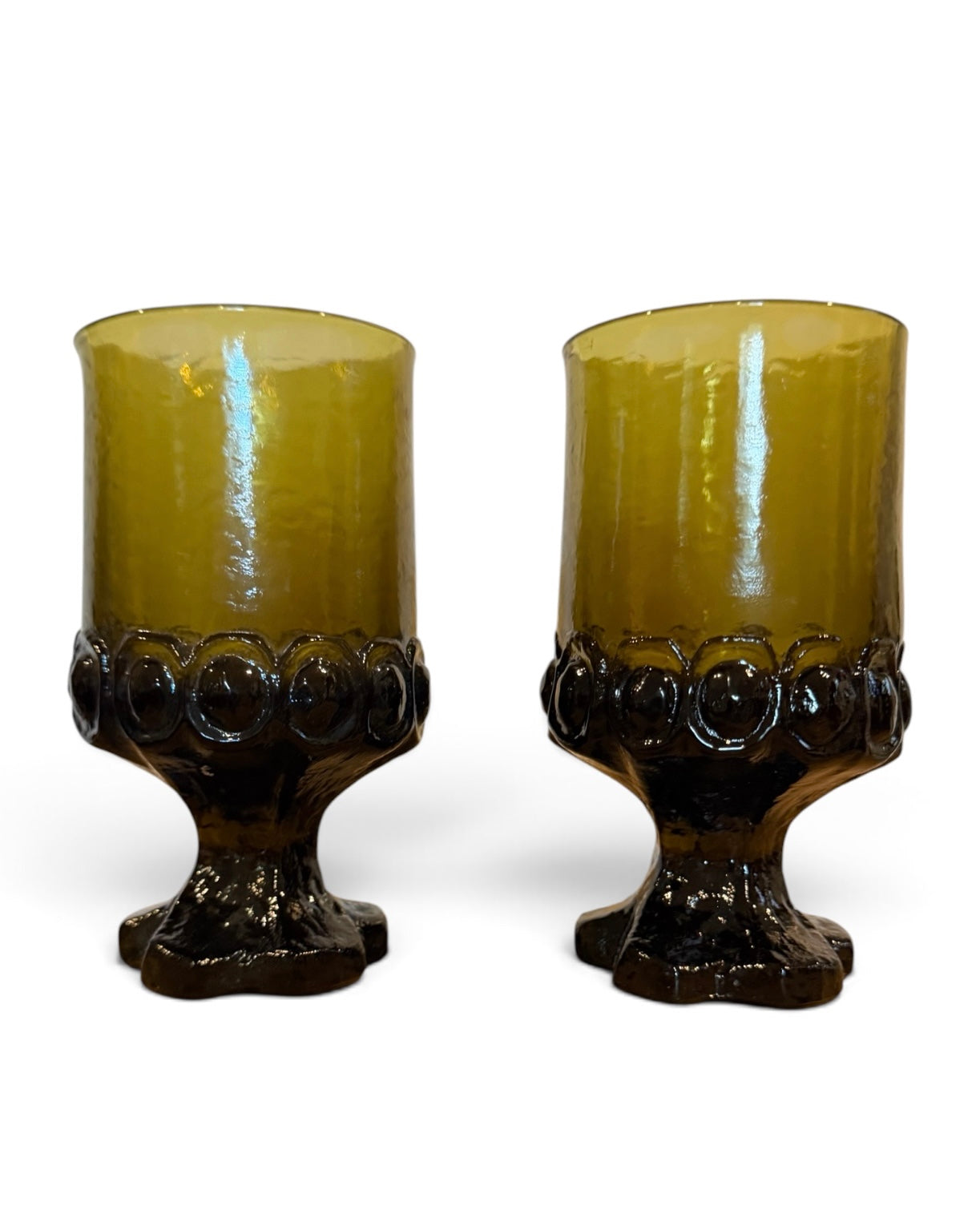 Vintage Tiffin Franciscan Madeira Olive Green Footed Glasses Set of 2 | Includes Tealights | Mid Century
