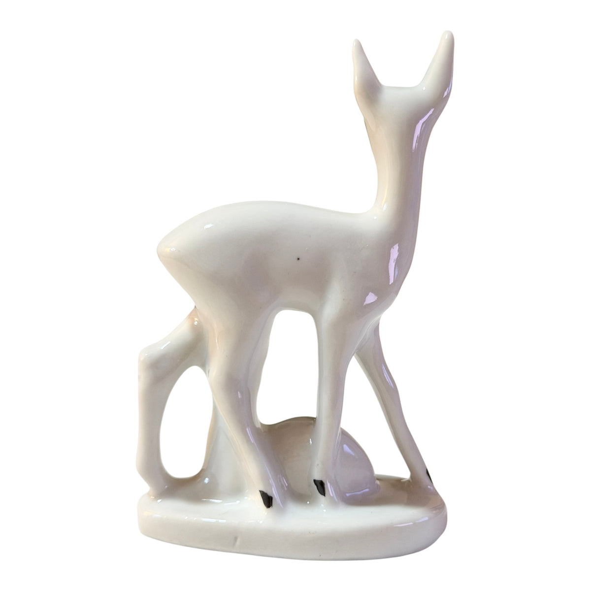White Vintage Porcelain Doe & Fawn Figurine | Mid-Century Deer