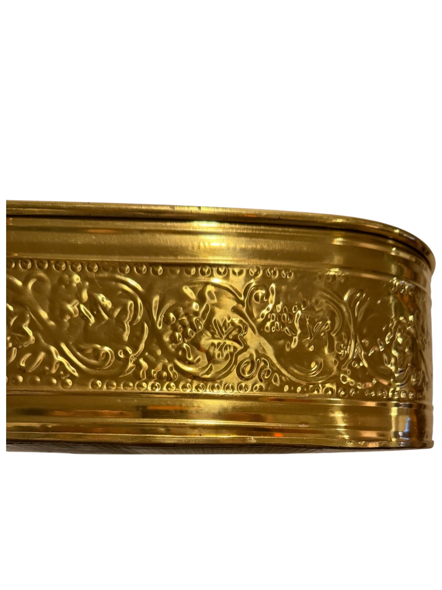 Large Embossed Vintage Brass Cachepot Planter | Window Sill Planter
