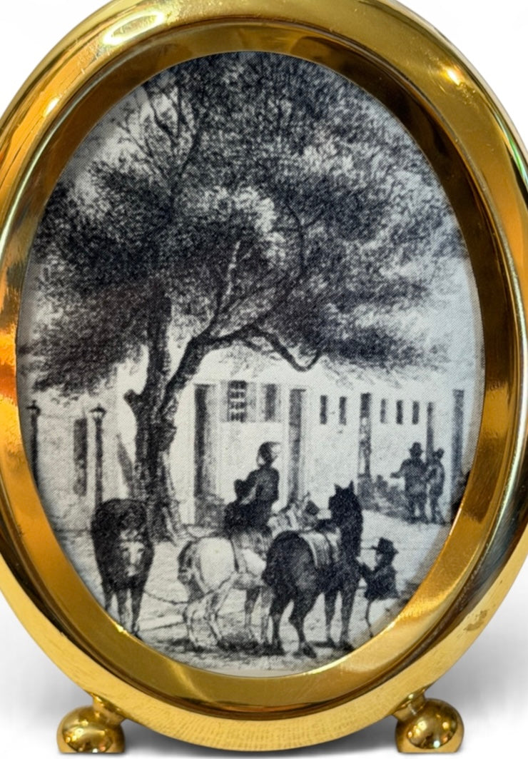 Vintage Brass Oval Frame with Equestrian Book Print | 4” Flea & Frame Creation