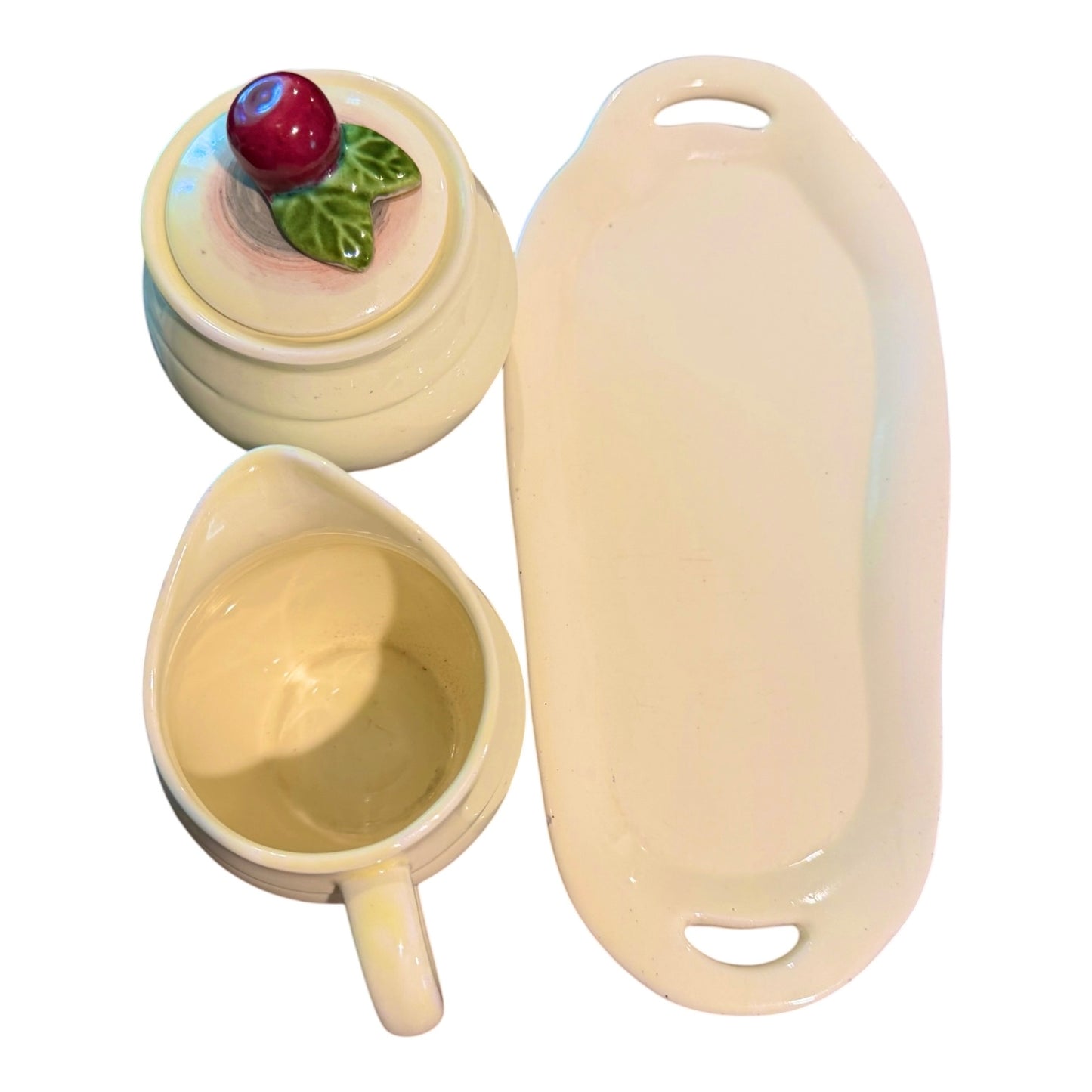 Enesco Vintage Ceramic Creamer, Sugar Jar & Plate Holder Set – Cottagecore Kitchen Decor