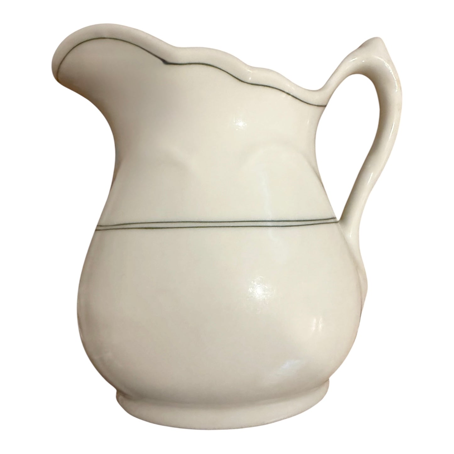 30’s - 40’s Mayer China Ivory Restaurant Ware Cream Pitcher | Green Stripe Hotel Ware | Vitrified China