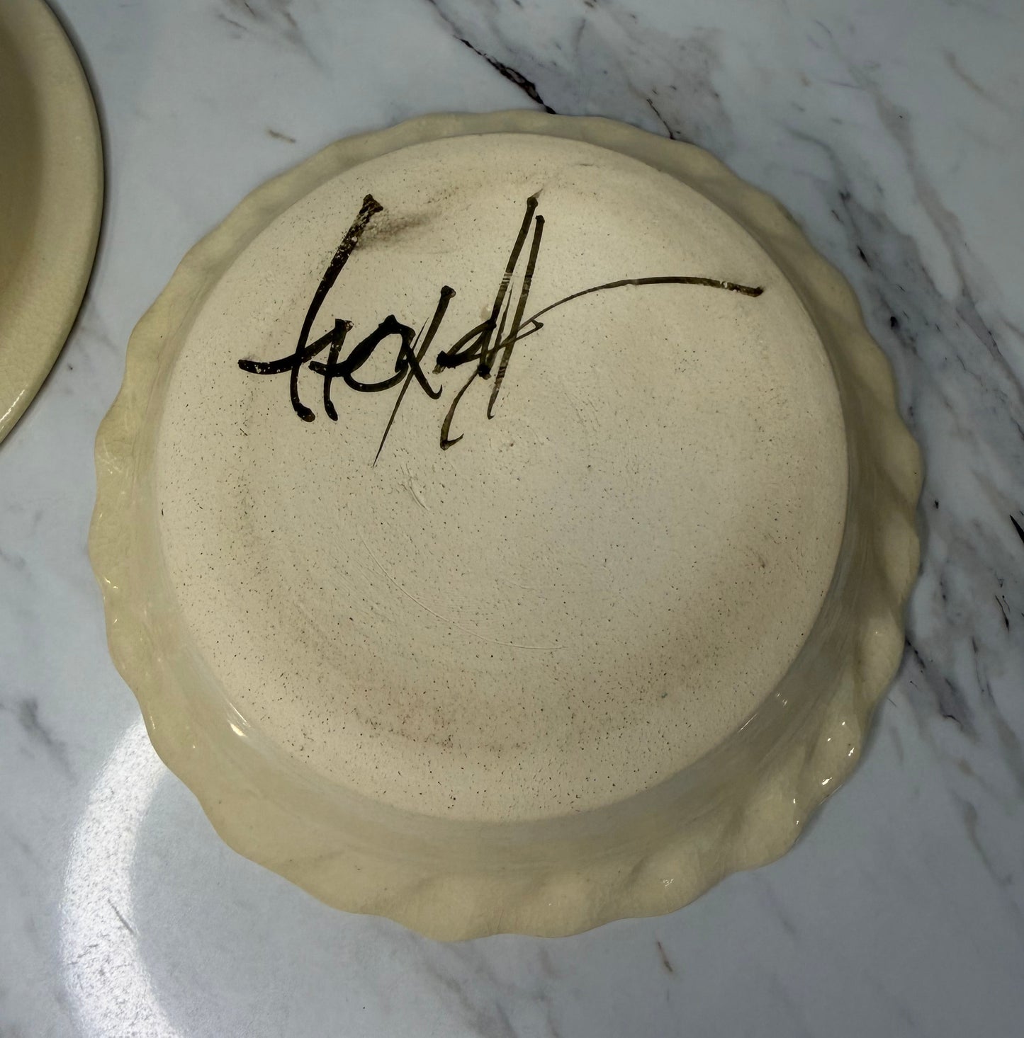 Vintage Hand-Painted Studio Pottery Floral Bowl - Pie Dish - Artisan Ceramic Serving Set (2)