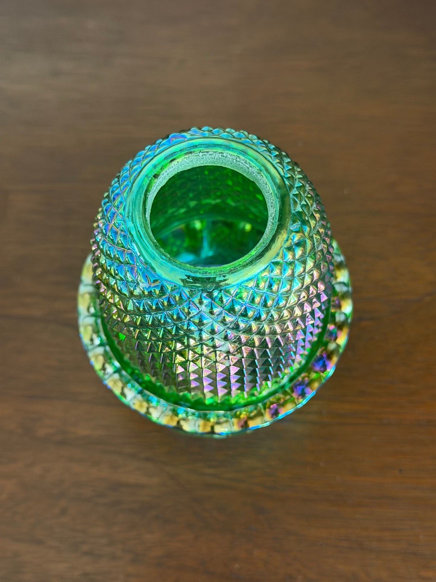 Mosser Emerald Green Carnival Glass Fairy Lamp – Diamond Point Pattern