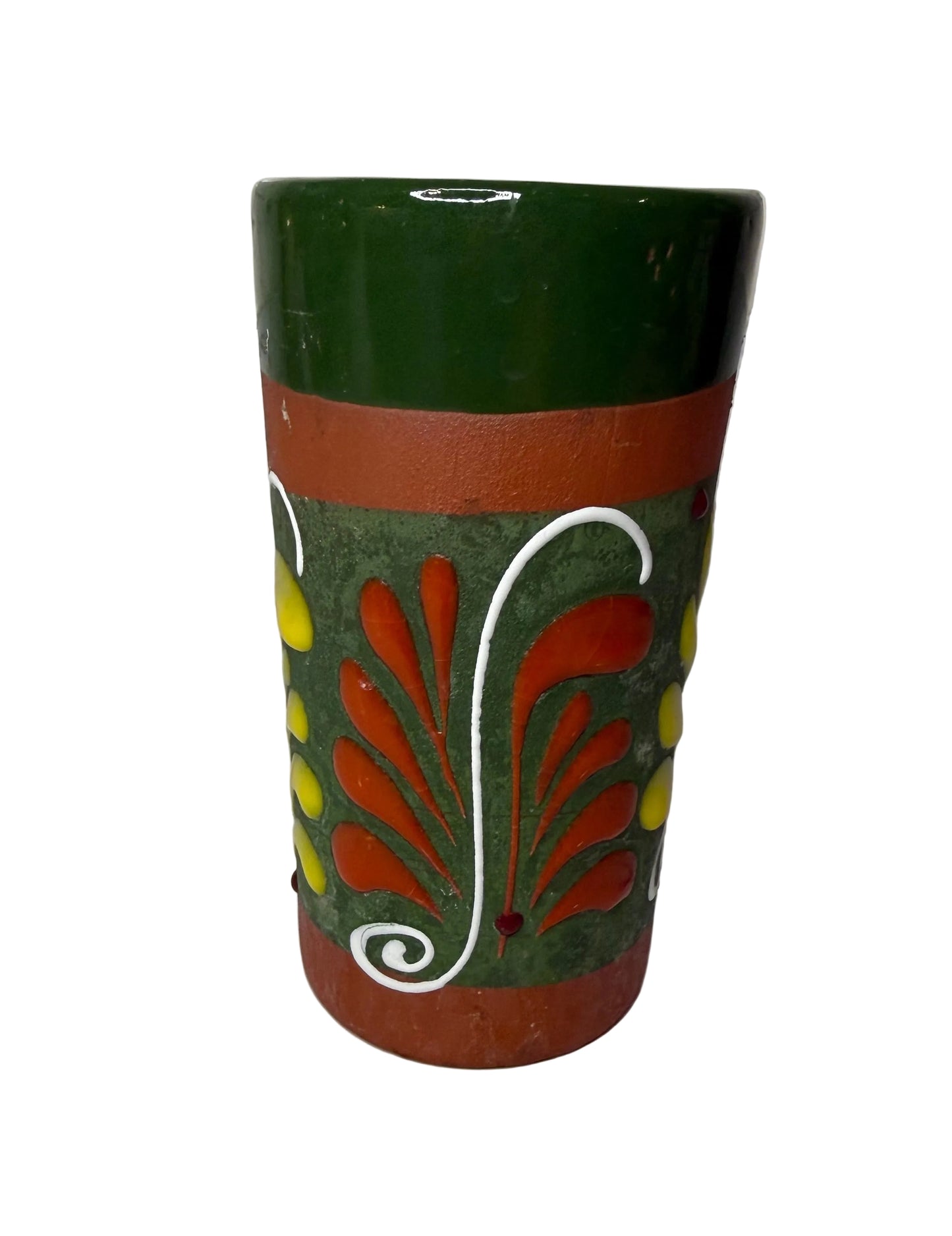 Hand-Painted Mexican Folk Art Pottery Vase – Red Clay, Raised Floral Motif