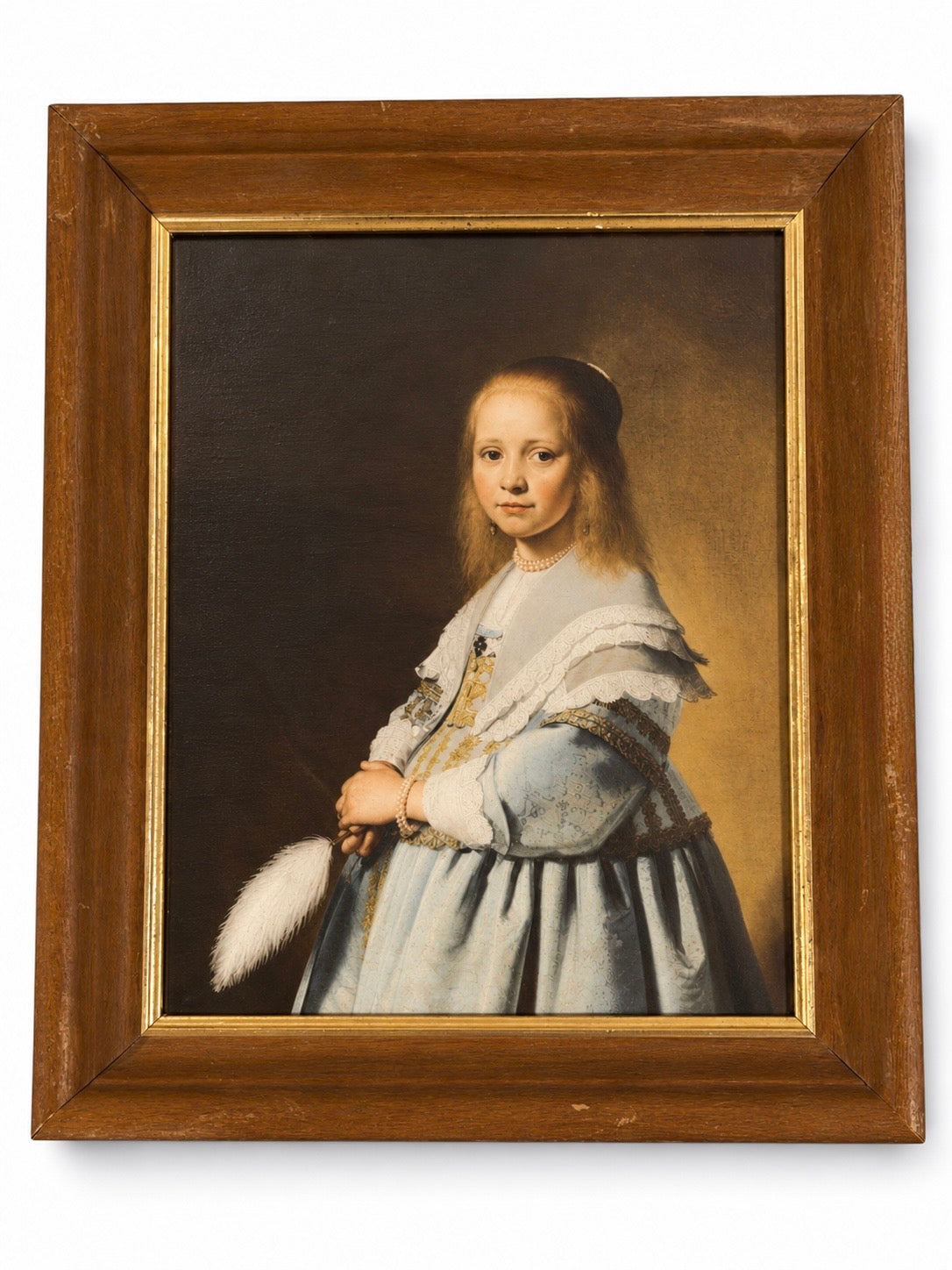 Girl in a Blue Dress – Vintage Frame - Dutch Golden Age Art Print | Flea & Frame Creation - 12” x 10”