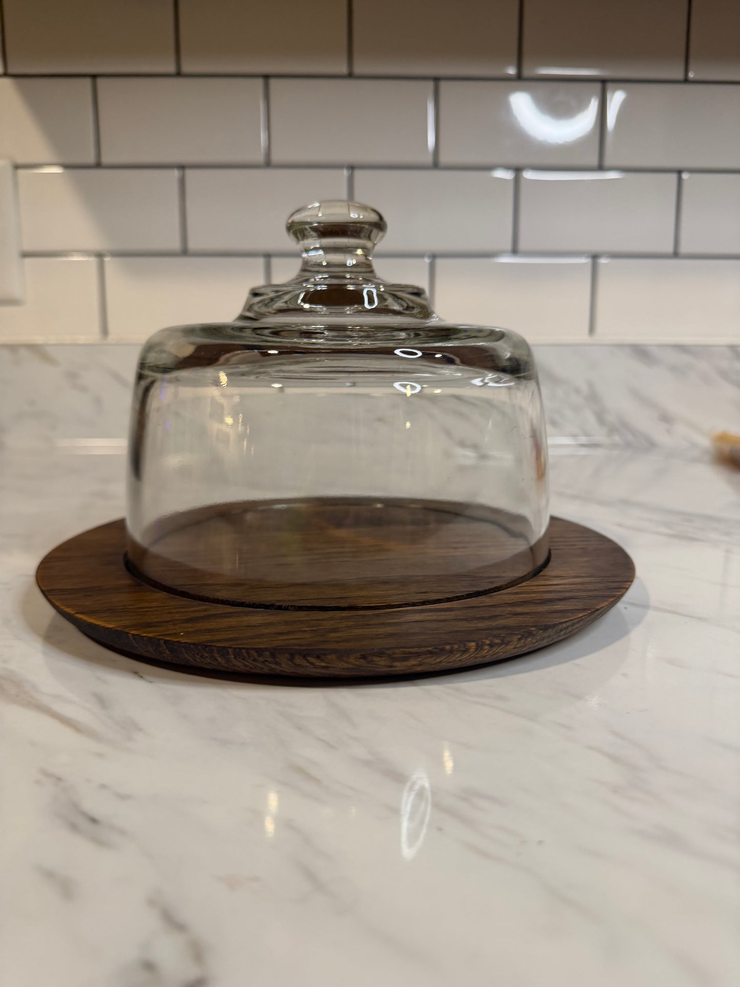 Vintage Cheese Board with Heavy Glass Dome & Solid Wood Base